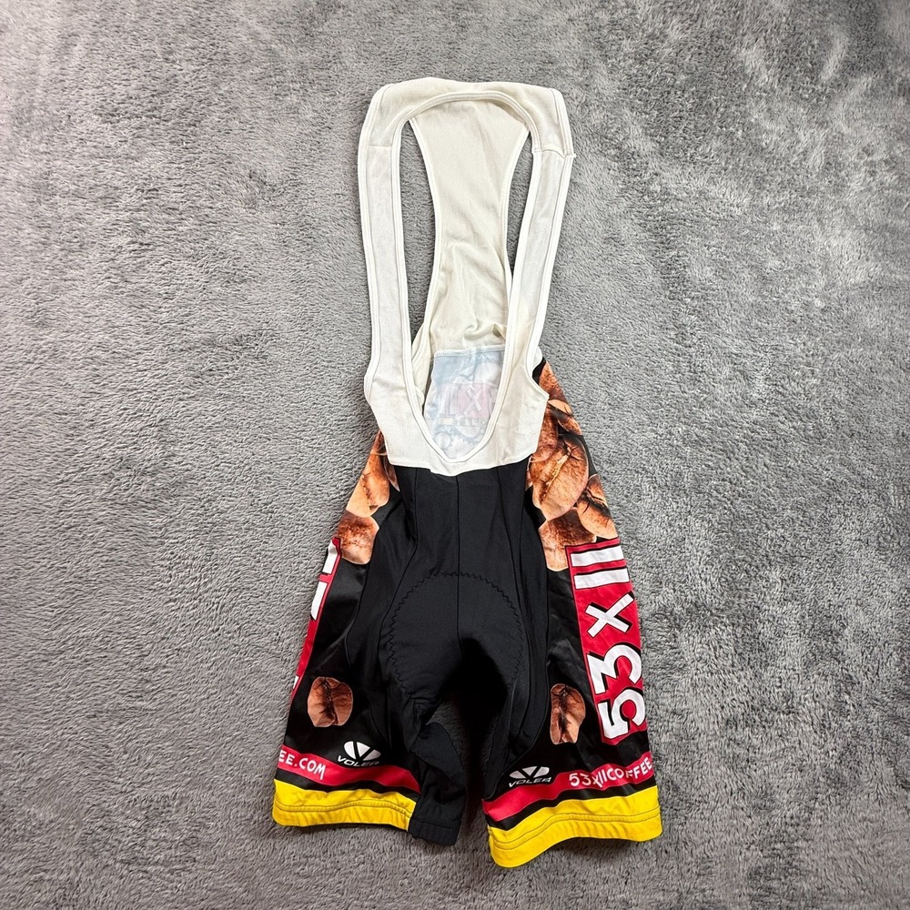 VOLER Mens L Coffee Bean Print Cycling Bib Shorts Padded Black Red Yellow
